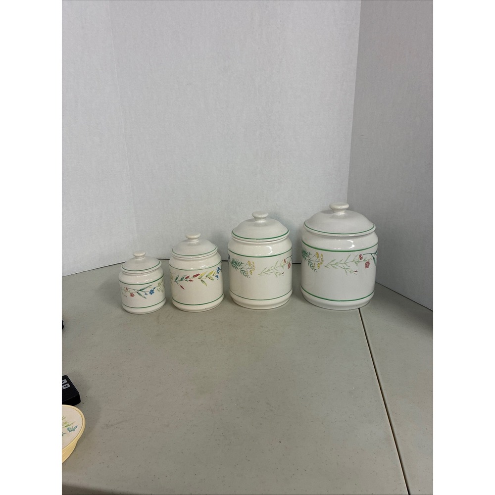 Corelle Coordinates My Garden Floral Stoneware Canister Set of 4 White Green